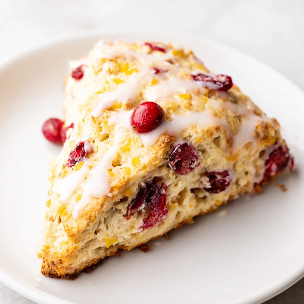 Flaky Cranberry Orange Scones with bright orange glaze, perfect with coffee or tea for a cozy brunch.