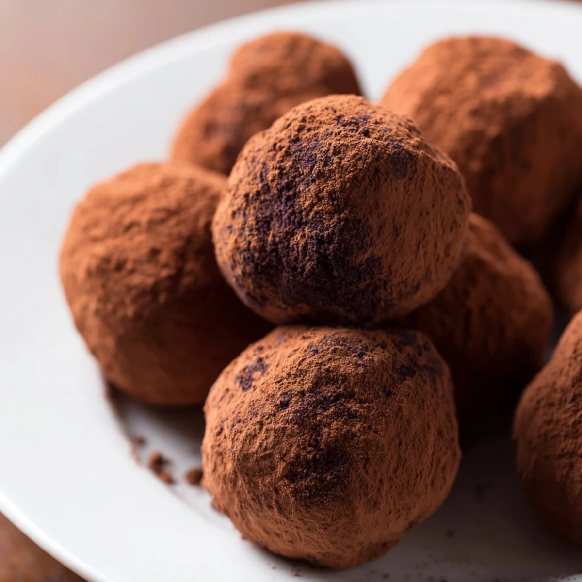 Rich, glossy Dark Chocolate Truffles with Cocoa Powder arranged neatly on parchment paper.