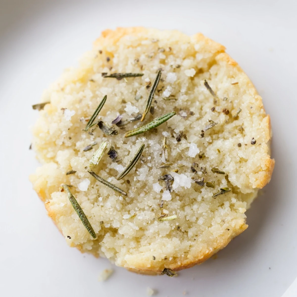 Savory Salted Shortbread with flaky sea salt and rosemary on a cheese board beside grapes and olives.