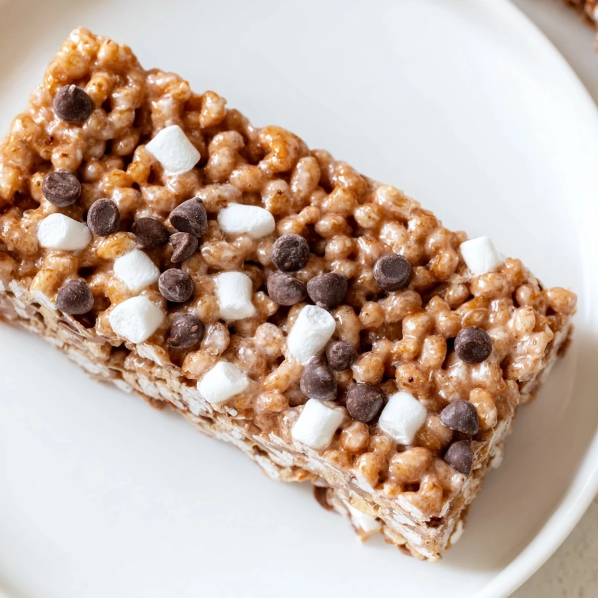 Freshly cut Crispy Treat Bars showing crunchy cereal pieces, resting on parchment paper with a jar of milk nearby.