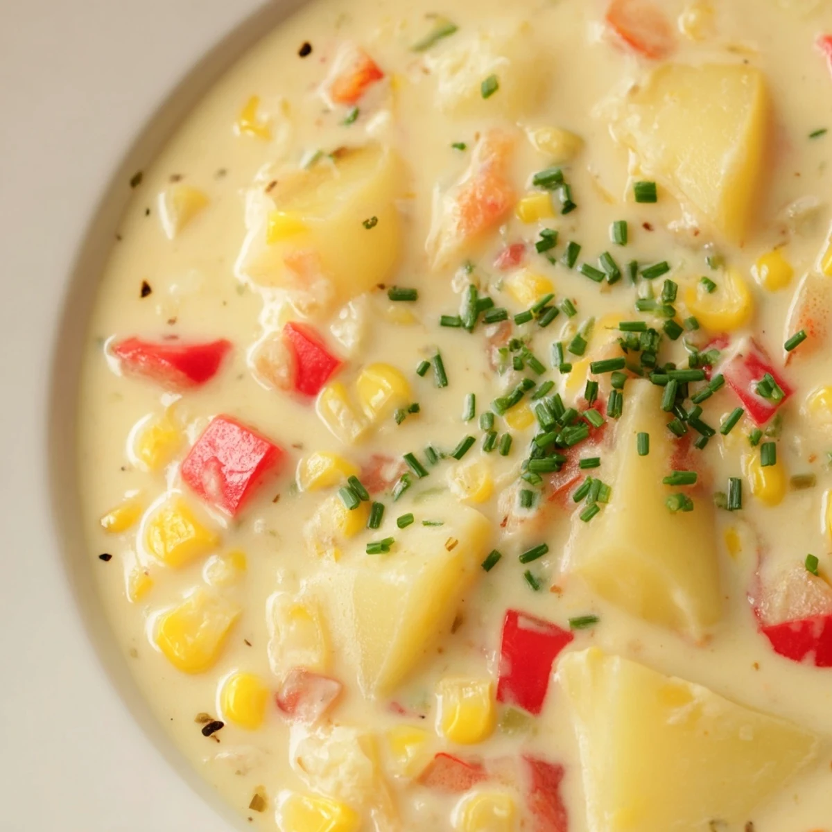 Golden corn and diced potatoes make this smoky, velvety corn chowder with peppers a comforting classic.