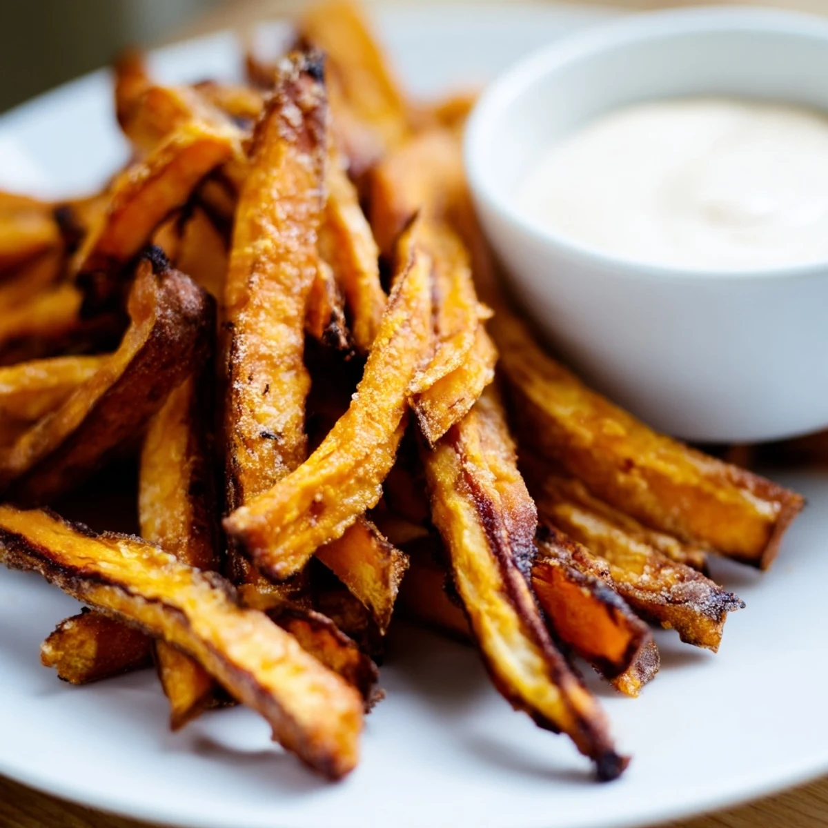 Crispy Sweet Potato Fries with Chipotle Mayo arranged on a rustic tray beside fresh lime wedges.