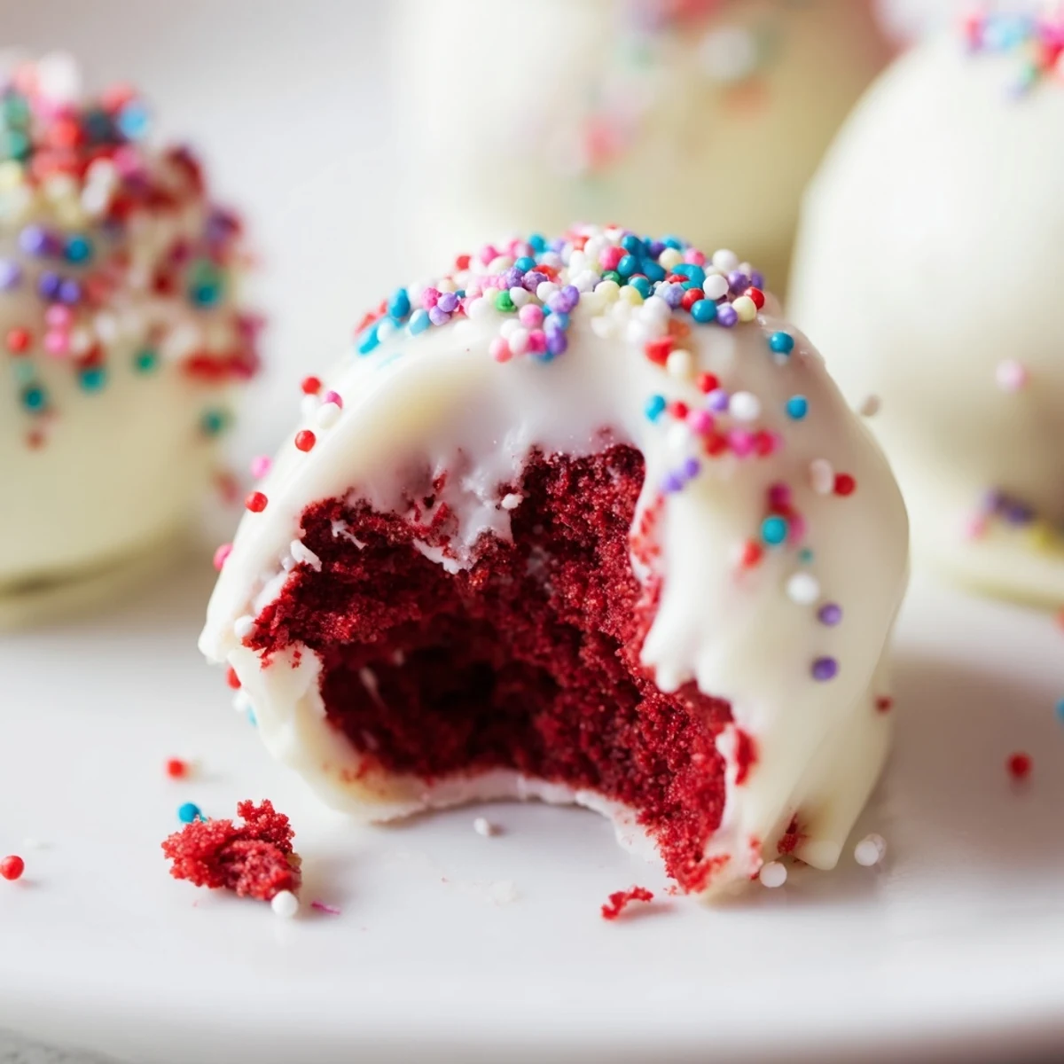 Moist Red Velvet Cake Pops coated in smooth white chocolate, perfect for parties or gifting.  