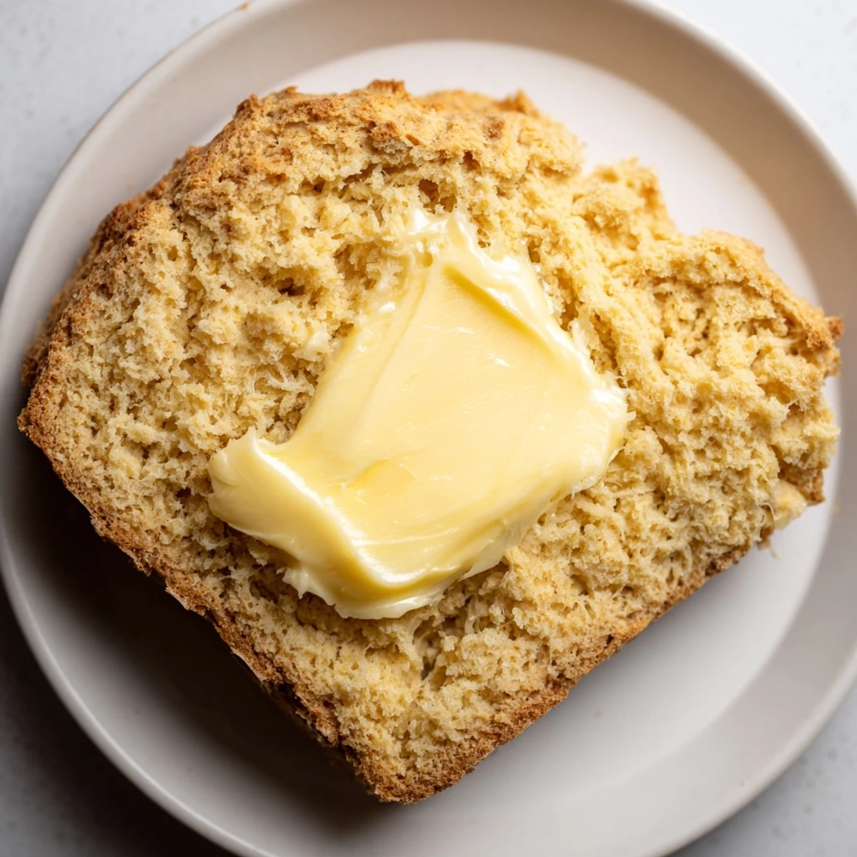 Freshly baked Soda Bread on a cooling rack, its deep cross inviting a slice to spread with silky, golden Irish butter.  