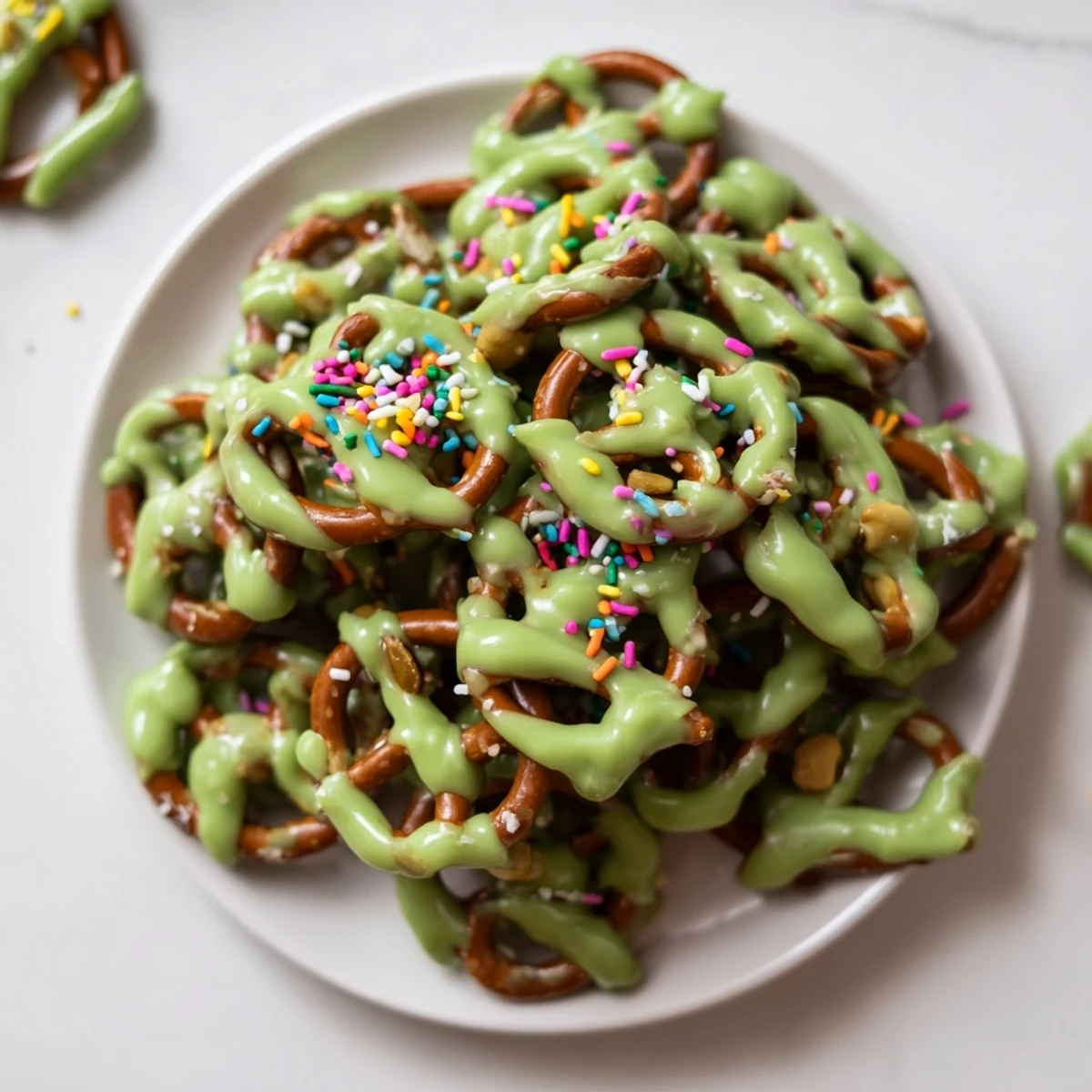 For St. Patrick’s Day parties, these Pretzel Treats with Green Chocolate Drizzle glow with festive color and festive fun.