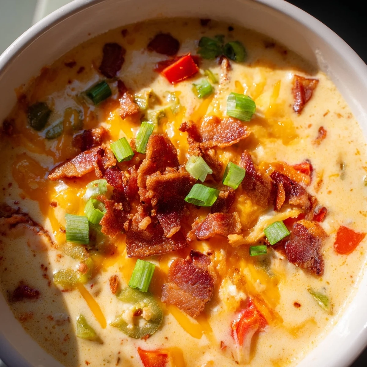 Comforting Spicy Jalapeño Popper Soup with melted cheese swirl, paired with buttery grilled cheese strips ready for dipping.