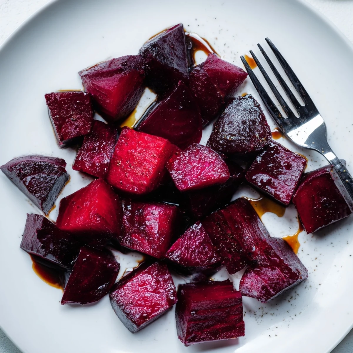 Warm roasted beets on a plate garnished with fresh herbs, ready to complement grilled meats or fish.