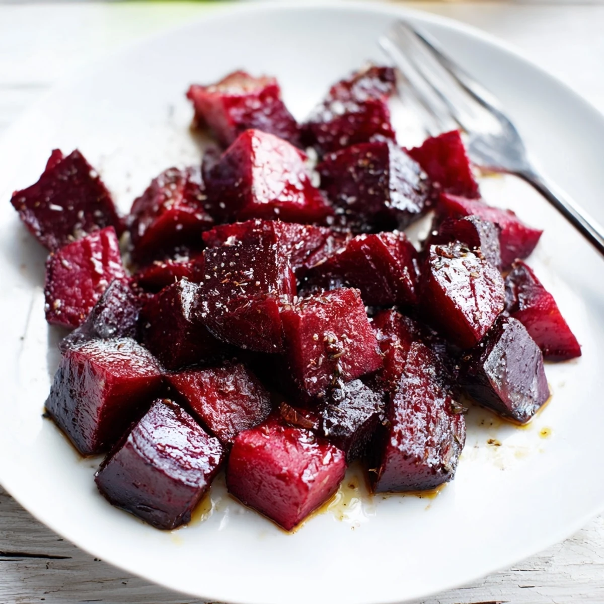 A close-up of roasted beets glistening with olive oil, perfect for a vegan gluten-free dinner plate.