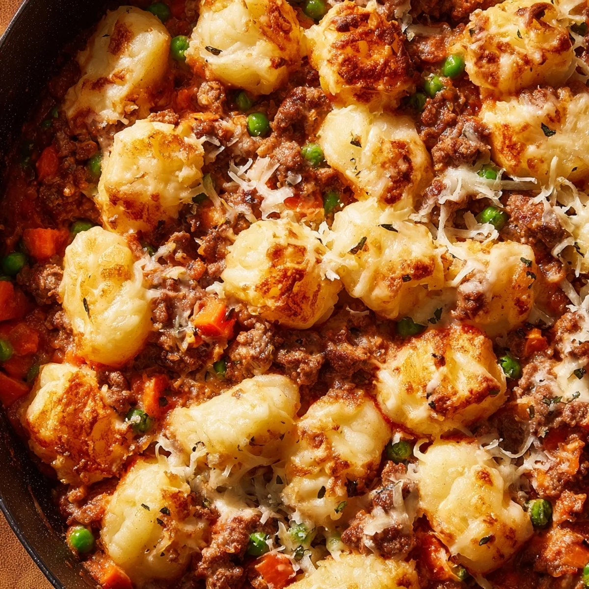 Fork-tender gnocchi crowns a savory beef and veggie filling in this golden-baked Quick Gnocchi Shepherds Pie.