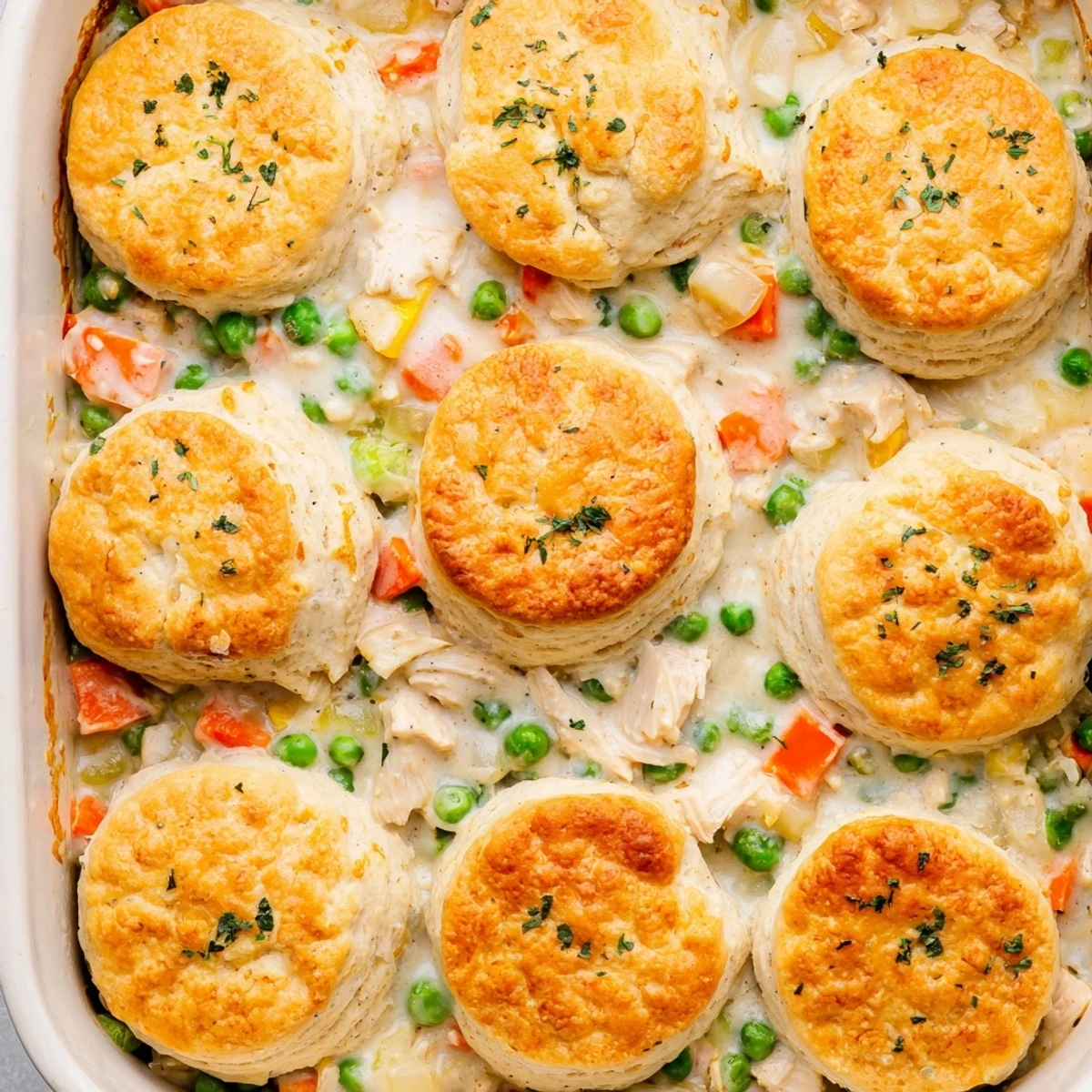 Freshly baked Red Lobster Biscuit Chicken Pot Pie with golden, cheddar-topped biscuits and a steamy filling.