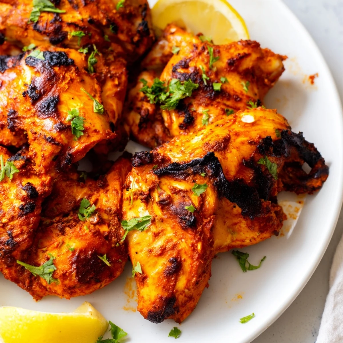 Vibrant, spicy Peri Peri Chicken Portuguese Style plated on a rustic board with herbs and bright red chili garnish.