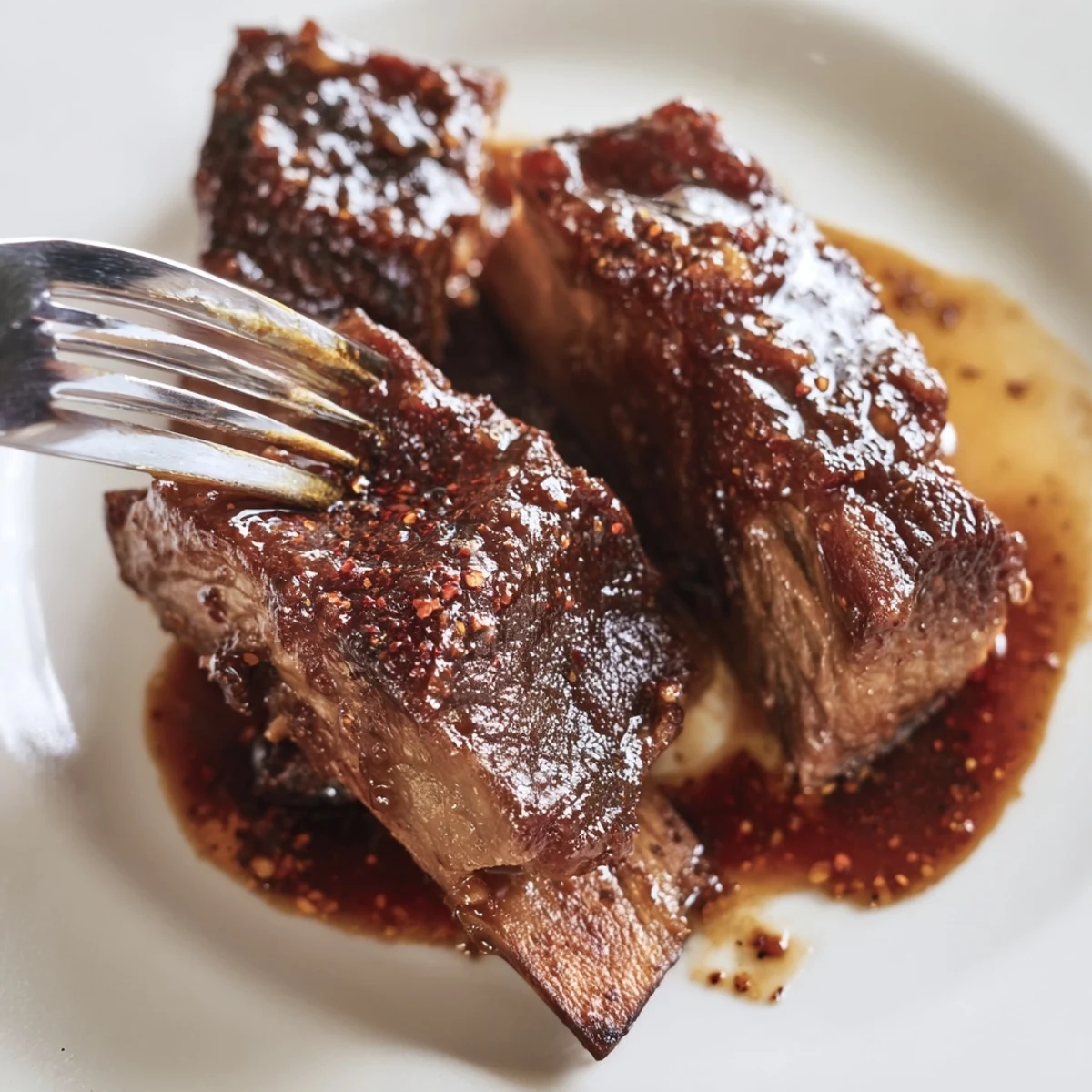 Maple Bourbon Glazed Short Ribs braised to tender perfection with a sticky, sweet, and smoky glaze.