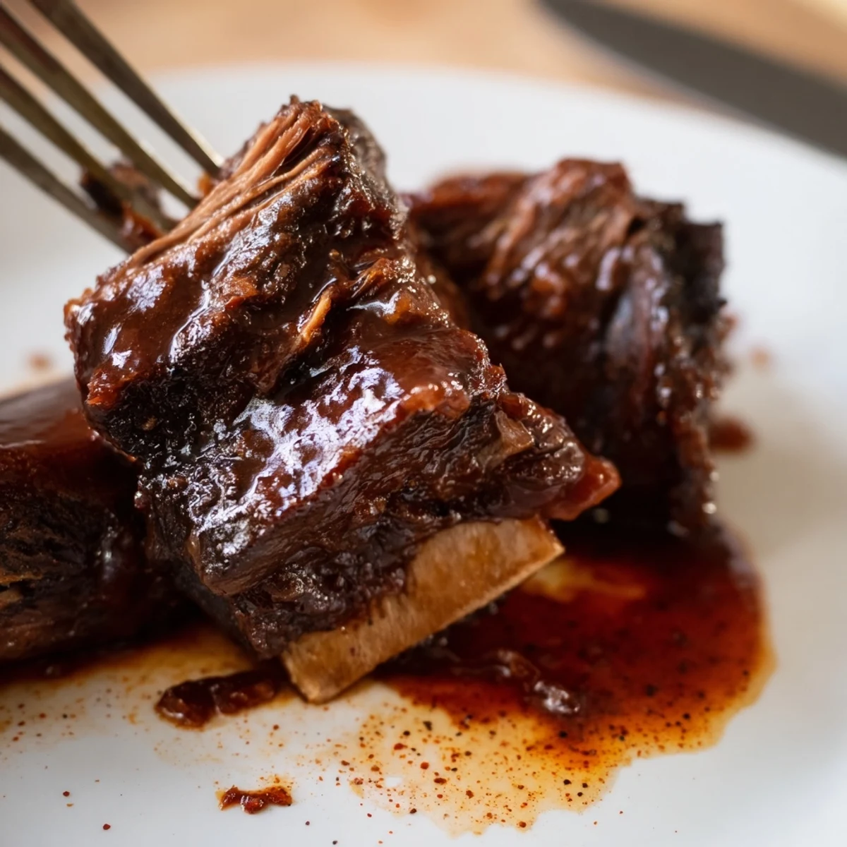 Fork-tender Maple Bourbon Glazed Short Ribs glistening in a Dutch oven, ready for a comforting dinner.