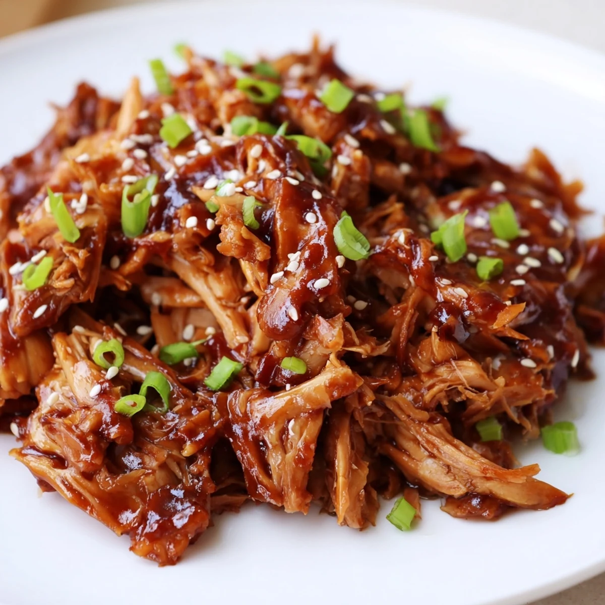 Slow cooker Crock Pot Huli Huli chicken with glossy pineapple soy glaze and sesame seed topping