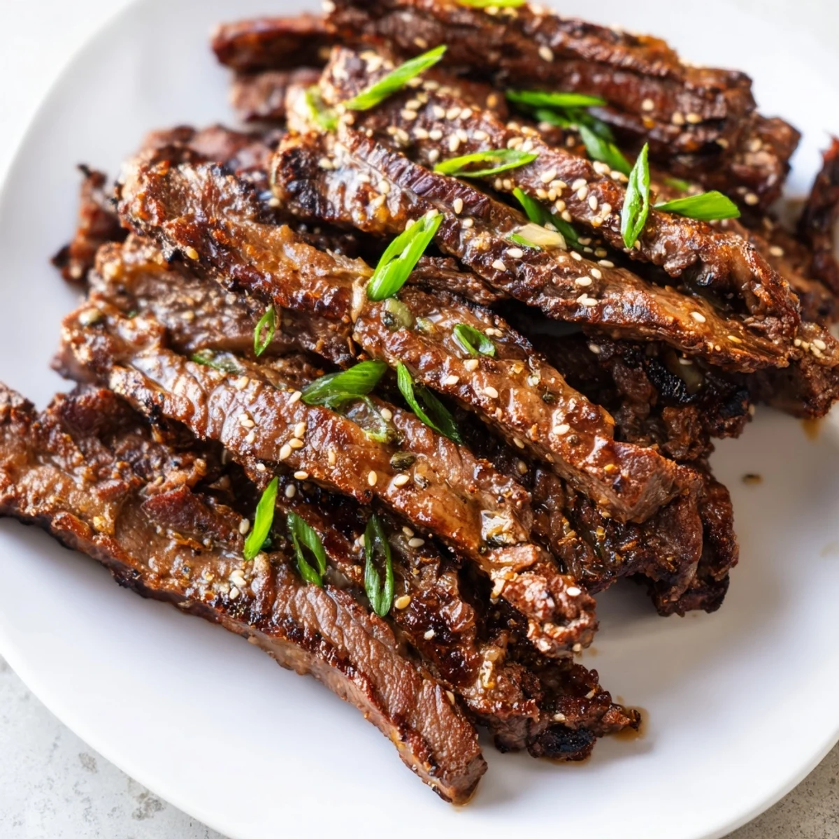 Flanken-cut beef ribs marinated overnight, grilled until caramelized and topped with fresh green onions