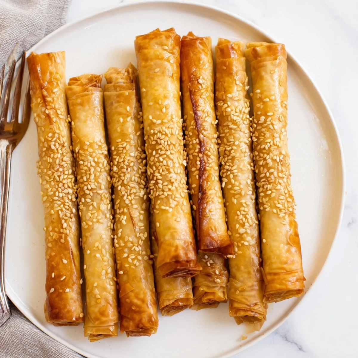 Hand-rolled Moroccan dessert cigars baked until golden brown and coated in luscious honey glaze