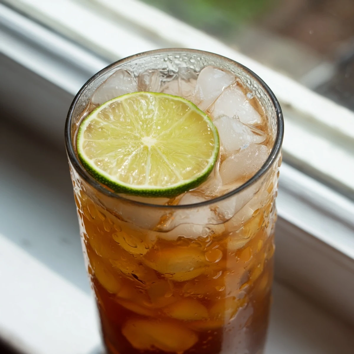 Creamy Thai lime iced tea with condensed milk swirl, lime wedge garnish, and plenty of ice