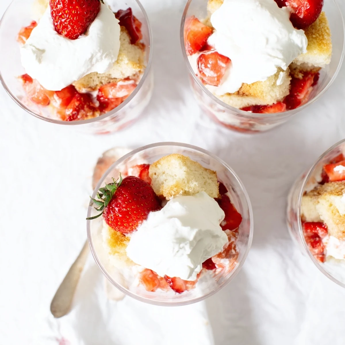 Romantic dessert featuring fluffy whipped cream sweet strawberries and tender buttery shortcake layers