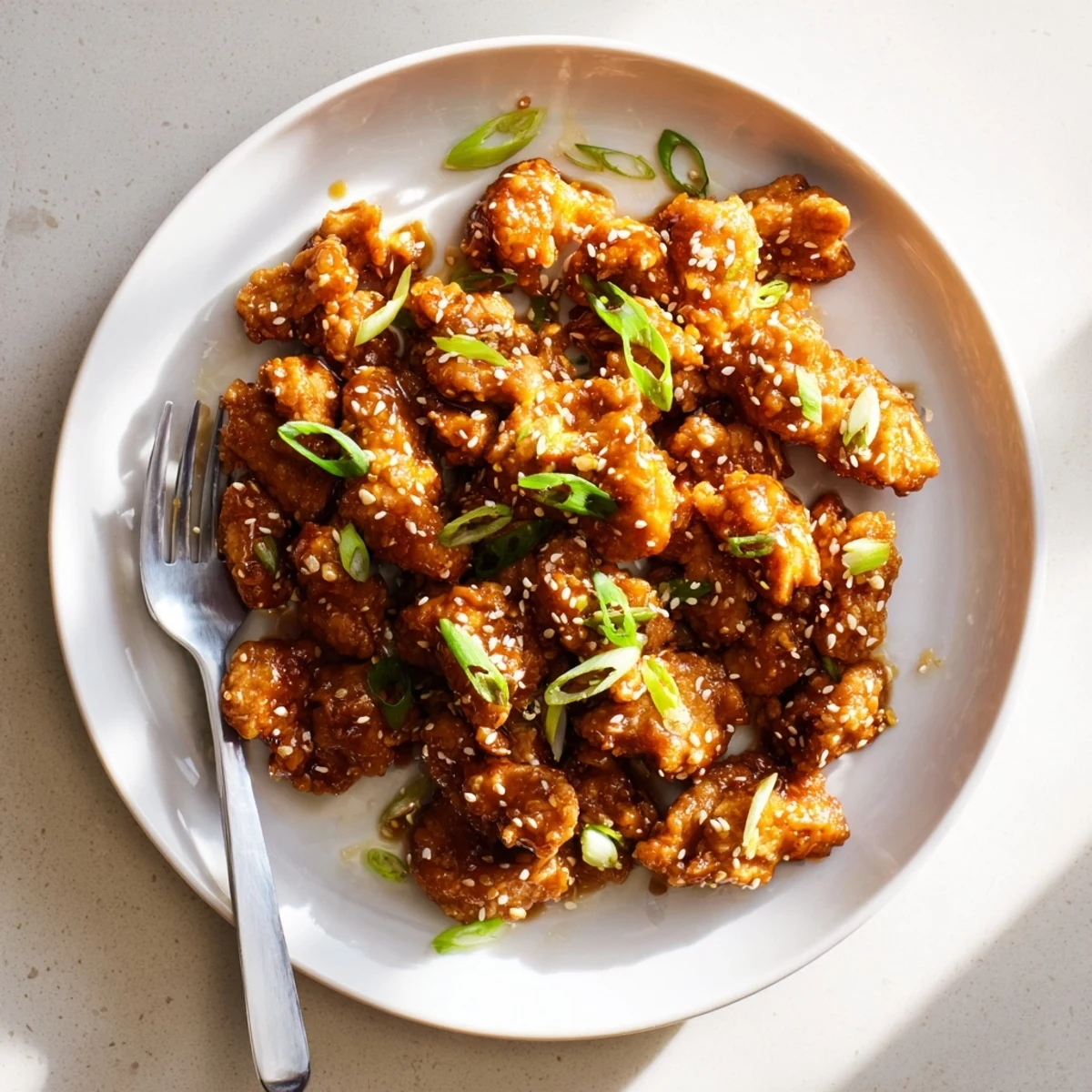 Easy Crockpot Teriyaki Chicken garnished with green onions and sesame seeds over rice