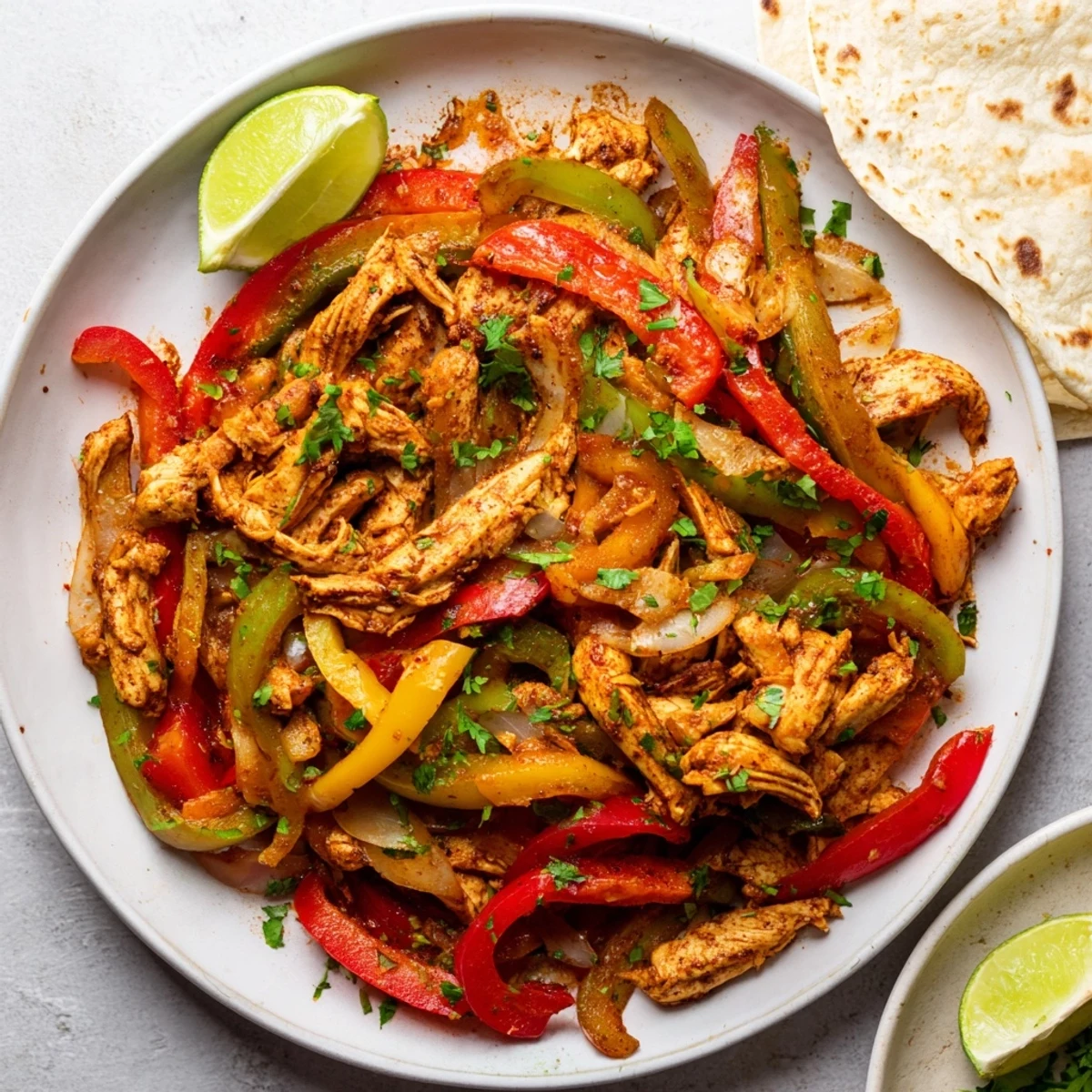 Slow cooker chicken fajitas with tender shredded meat and colorful bell pepper slices
