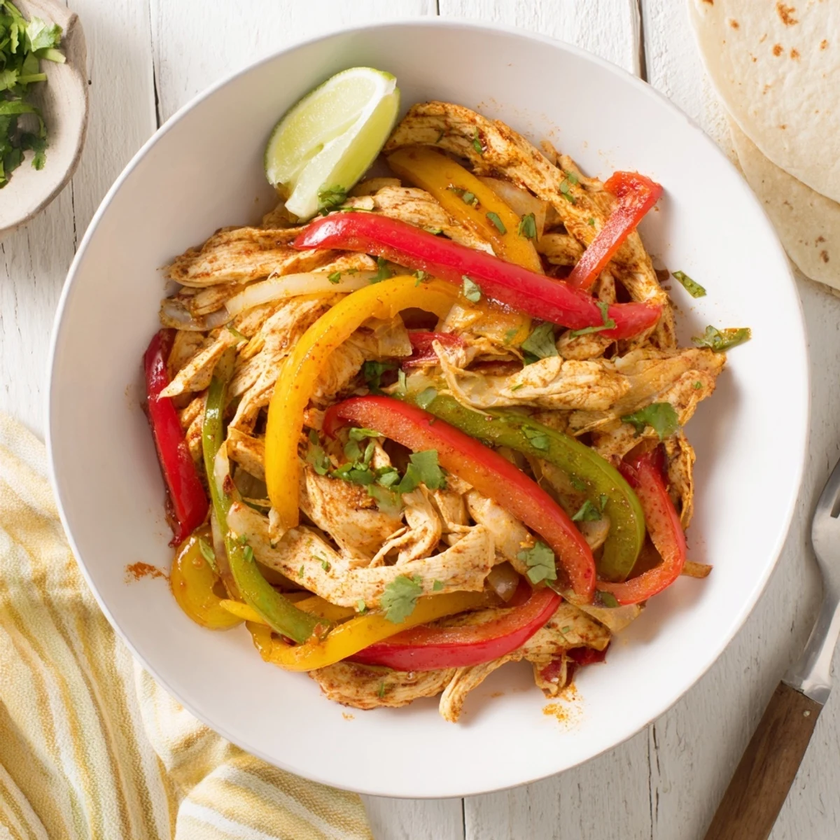 Mexican-style chicken fajitas slow-cooked to perfection with onions and spices for weeknight dinners