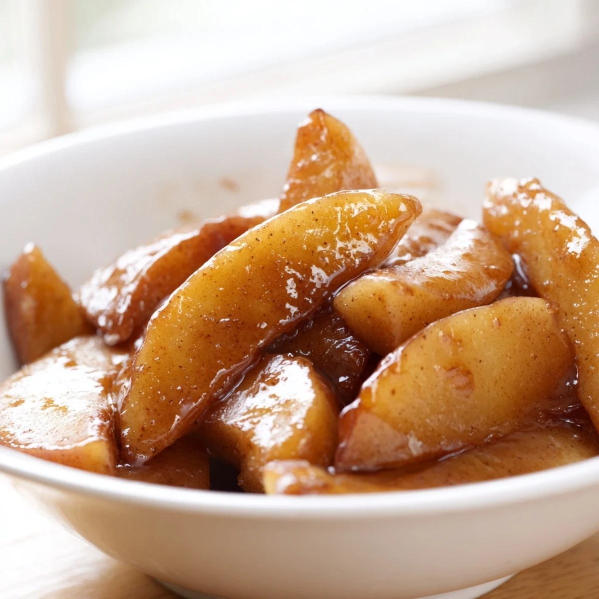 Golden tender Instant Pot cinnamon apples in a bowl with rich caramelized syrup