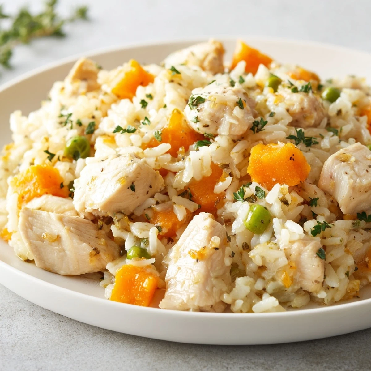 Fluffy white rice and seasoned chicken thighs steamed together in an electric pressure cooker