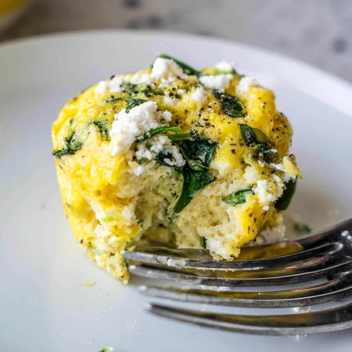 Fluffy egg muffins featuring wilted spinach and crumbled feta cheese, freshly baked