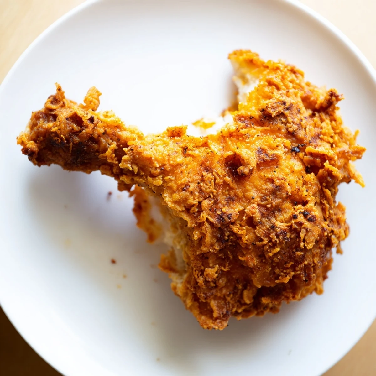 Crispy golden fried chicken pieces with crunchy coating served on rustic wooden board