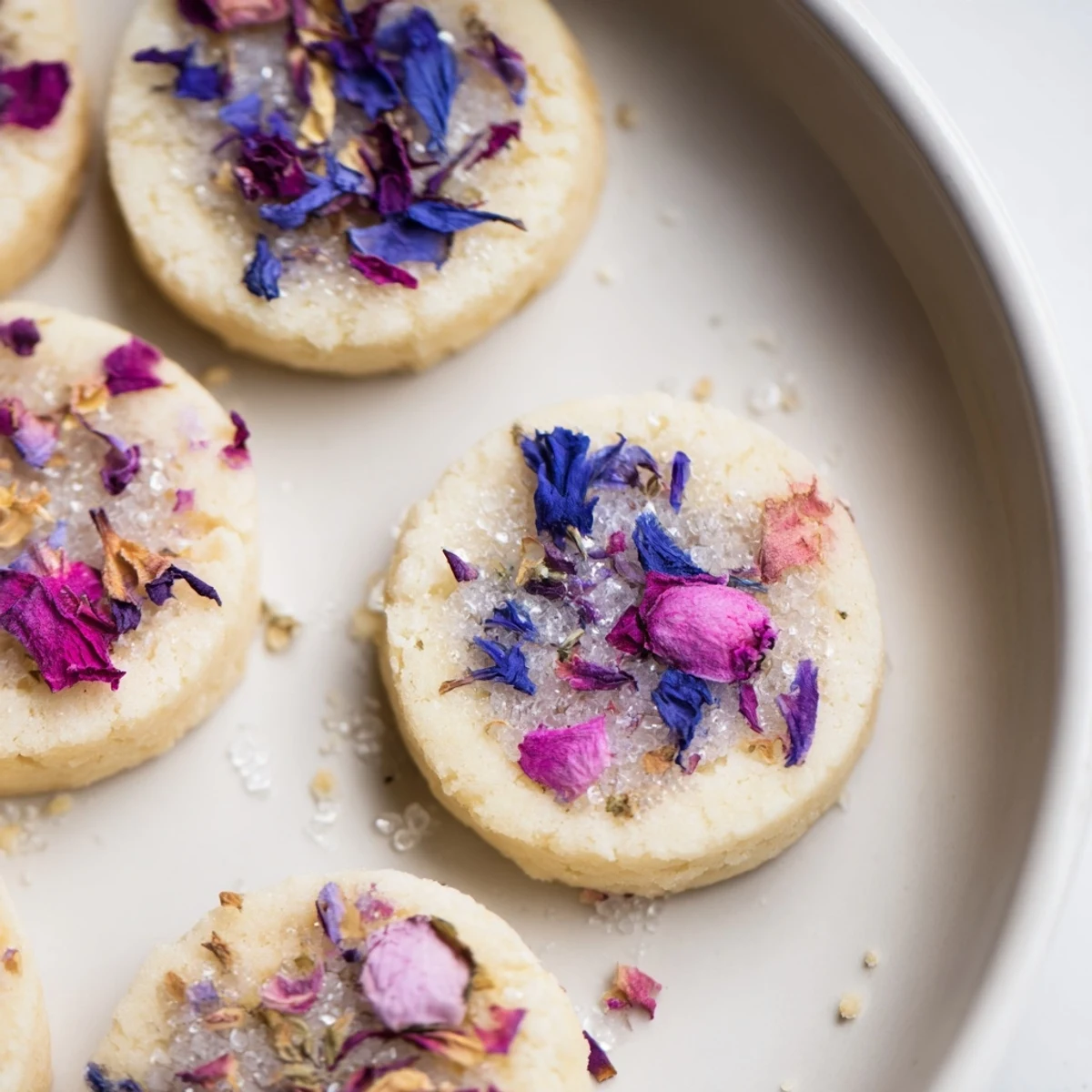 Buttery Spring Blossom Cookies with delicate floral toppings arranged on parchment for a charming dessert