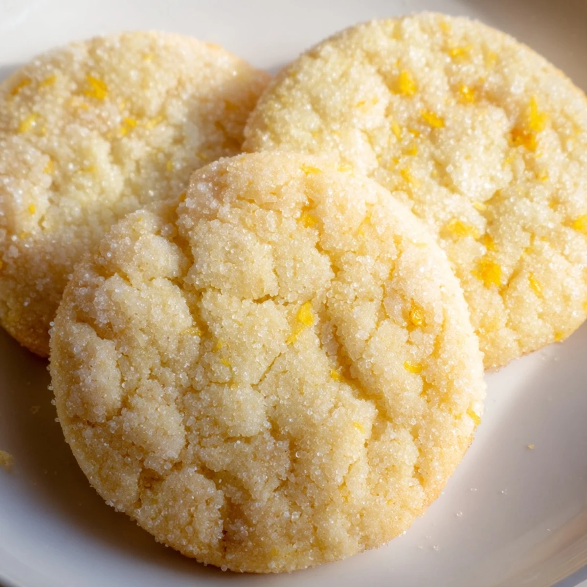 Golden lemon sugar cookies with crackly sugar coating fresh from the oven