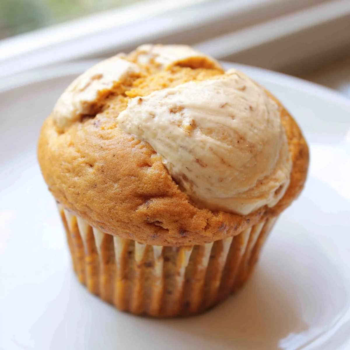 Golden Chai Pumpkin Cheesecake Muffins with swirled spiced cream cheese filling on a rustic baking rack