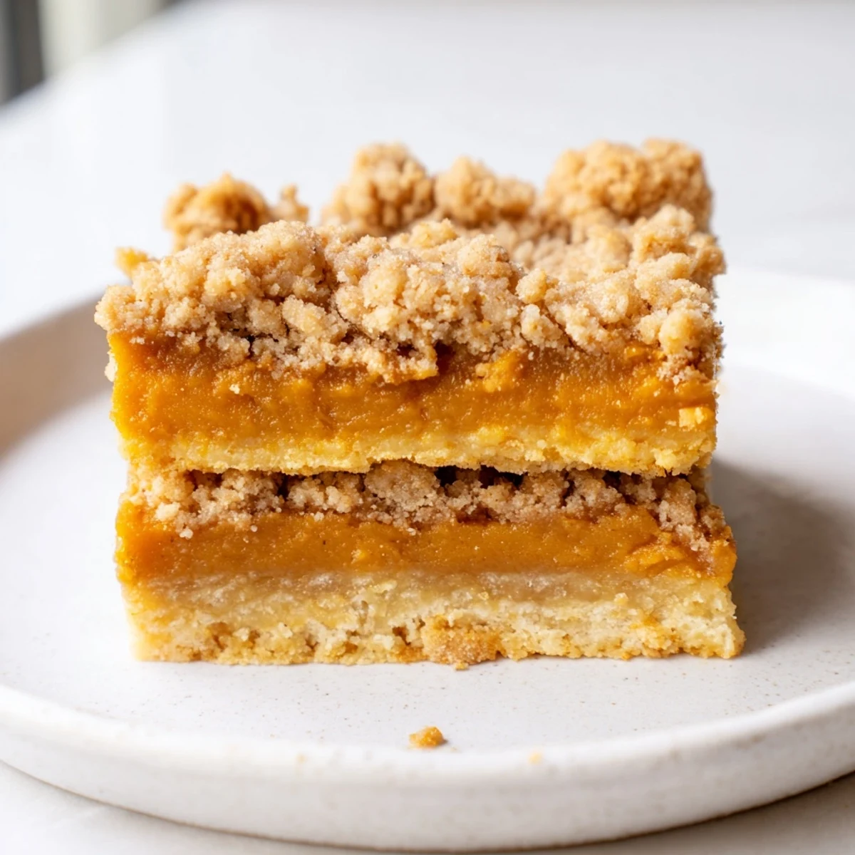 Creamy pumpkin maple filling peeks through a spiced brown sugar streusel on these buttery bars