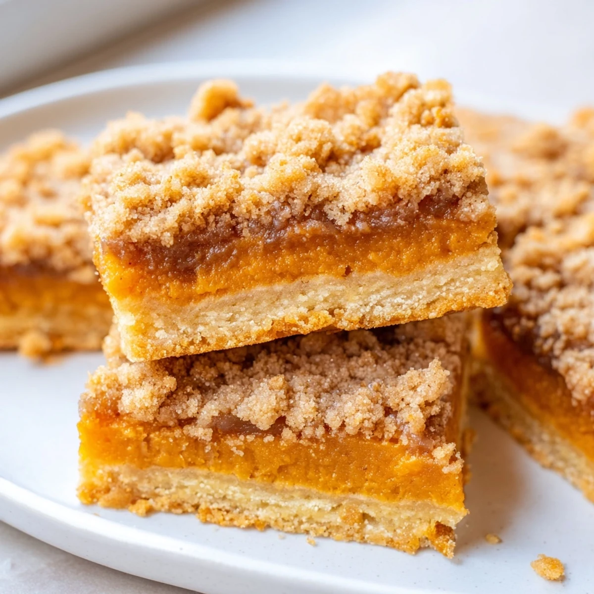 Warm brown sugar maple pumpkin butter bars cut into squares and dusted with cinnamon
