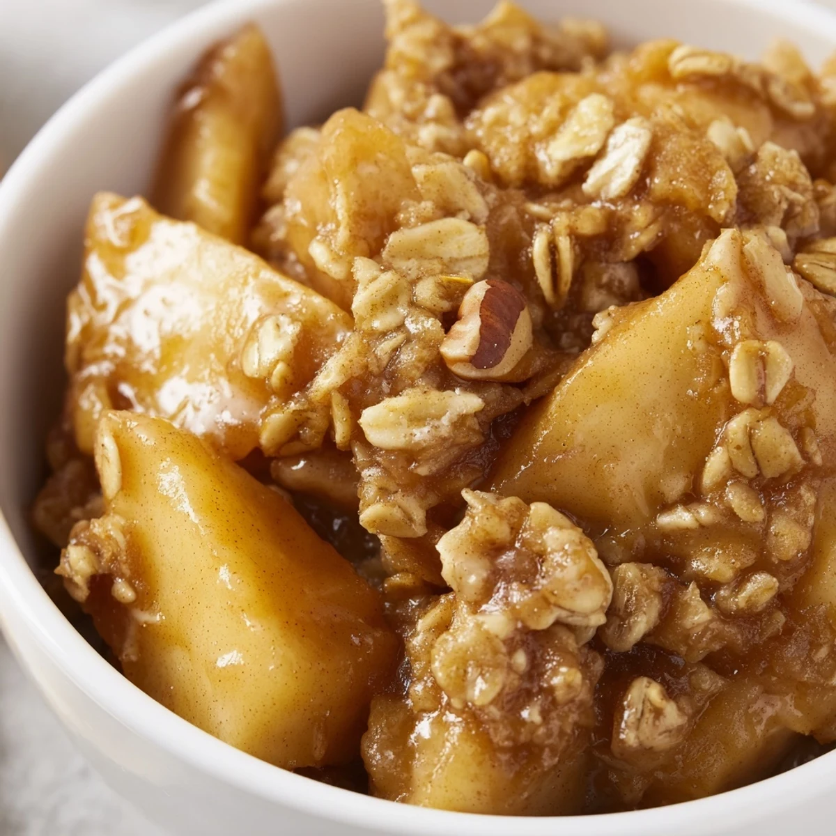 Golden oat topping over bubbling cinnamon apples in this easy Crockpot Apple Crisp