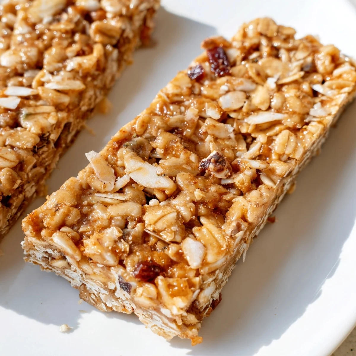 Thick no bake apple peanut butter granola bars sliced on a rustic wooden cutting board