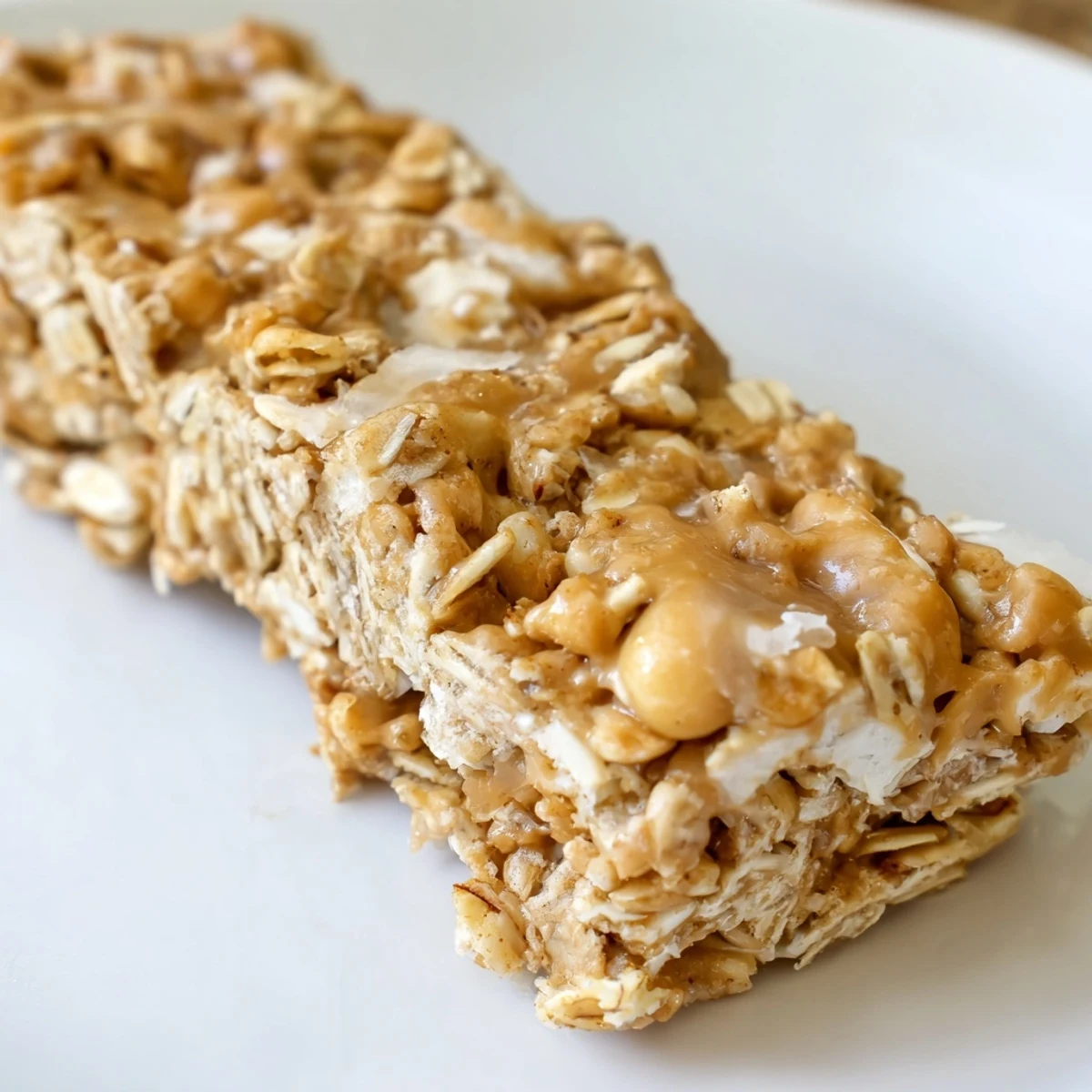 Chewy no bake apple peanut butter granola bars drizzled with extra peanut butter