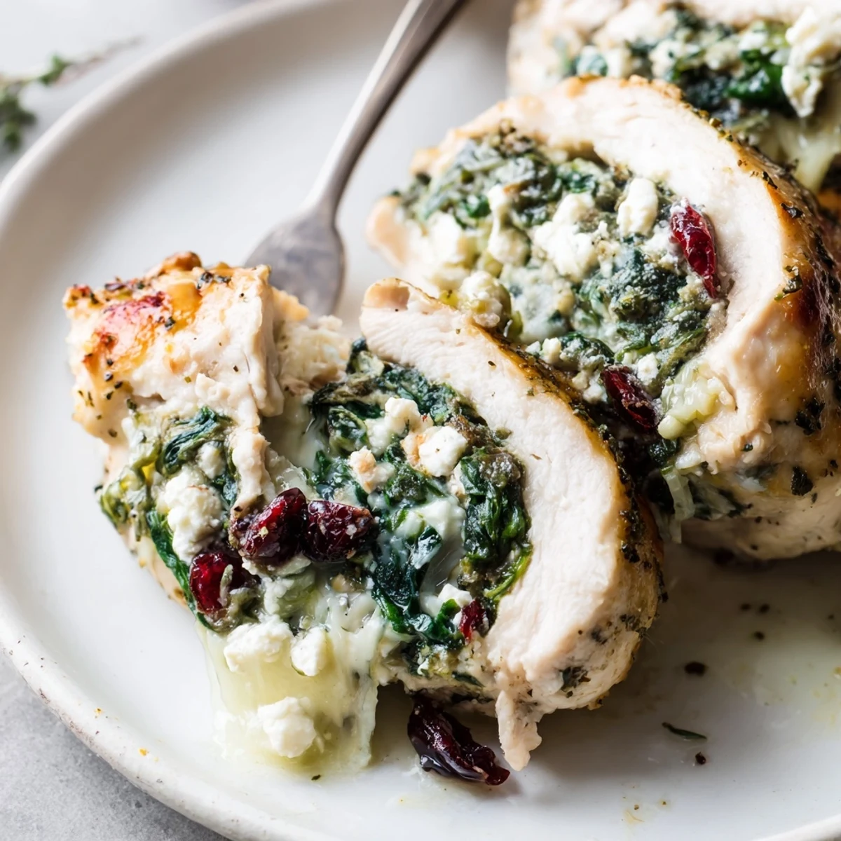 Cranberry Spinach Stuffed Chicken Breasts with golden baked exterior and tangy filling