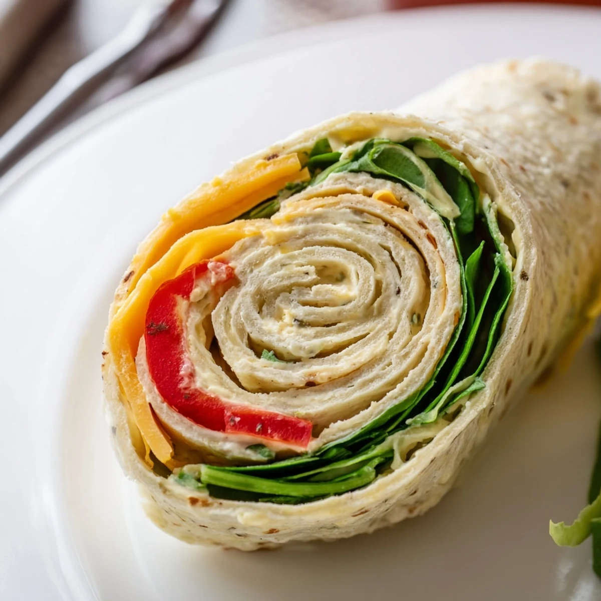 Bright Pinwheel Sandwiches sliced into bite sized spirals, chilled and party ready