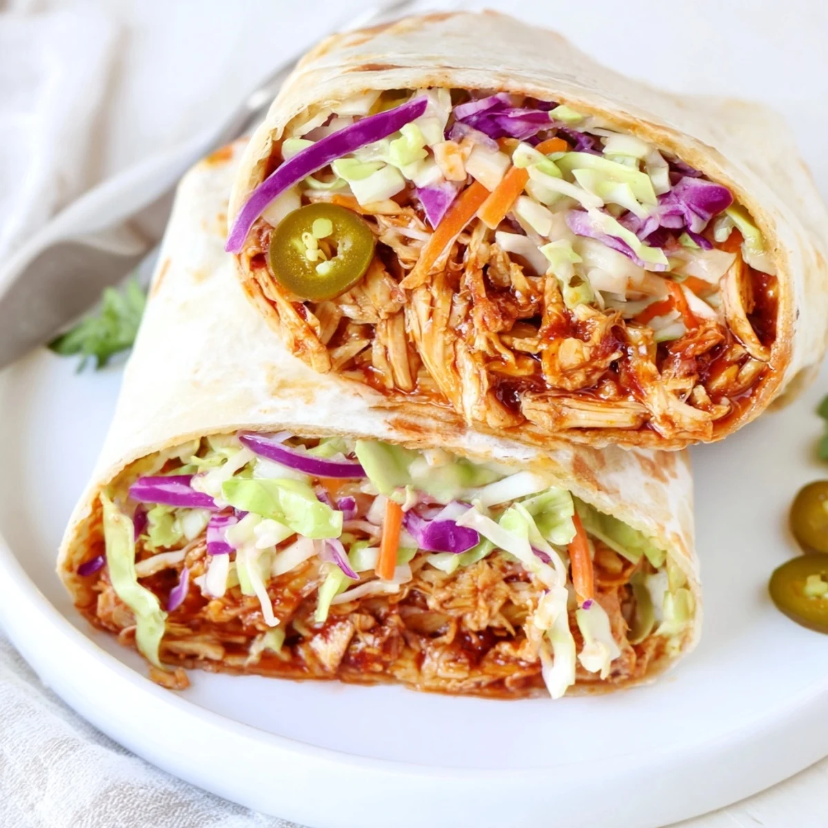 Bbq Chicken Coleslaw Wraps with smoky chicken, crunchy slaw, and warm tortilla