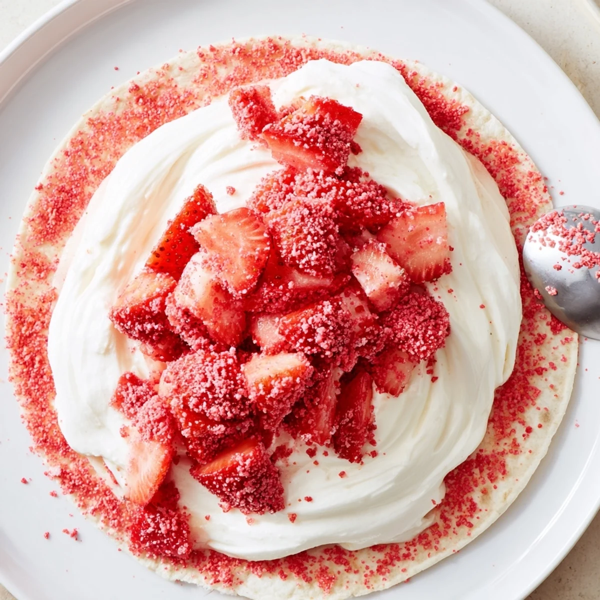 Chilled Strawberry Crunch Cheesecake Tacos on a serving tray, sweet, crunchy edges.