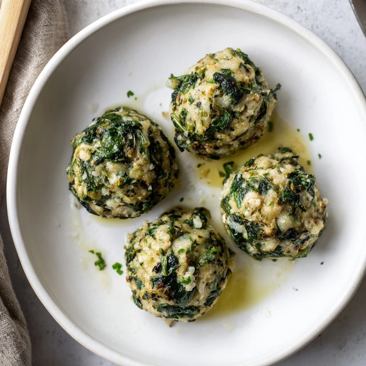 Low Carb Spinach Chicken Meatballs baked golden, resting on parchment-lined sheet