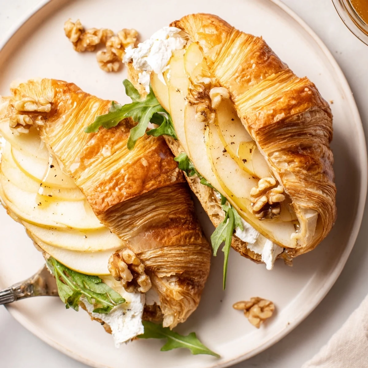 Apple Goat Cheese Croissant Sandwich layered with soft goat cheese and crisp apple slices