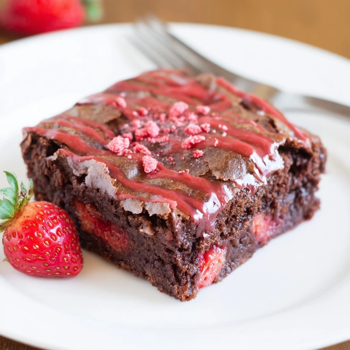 Easy Strawberry Brownies Recipe delivers moist cocoa crumb and bright strawberry glaze