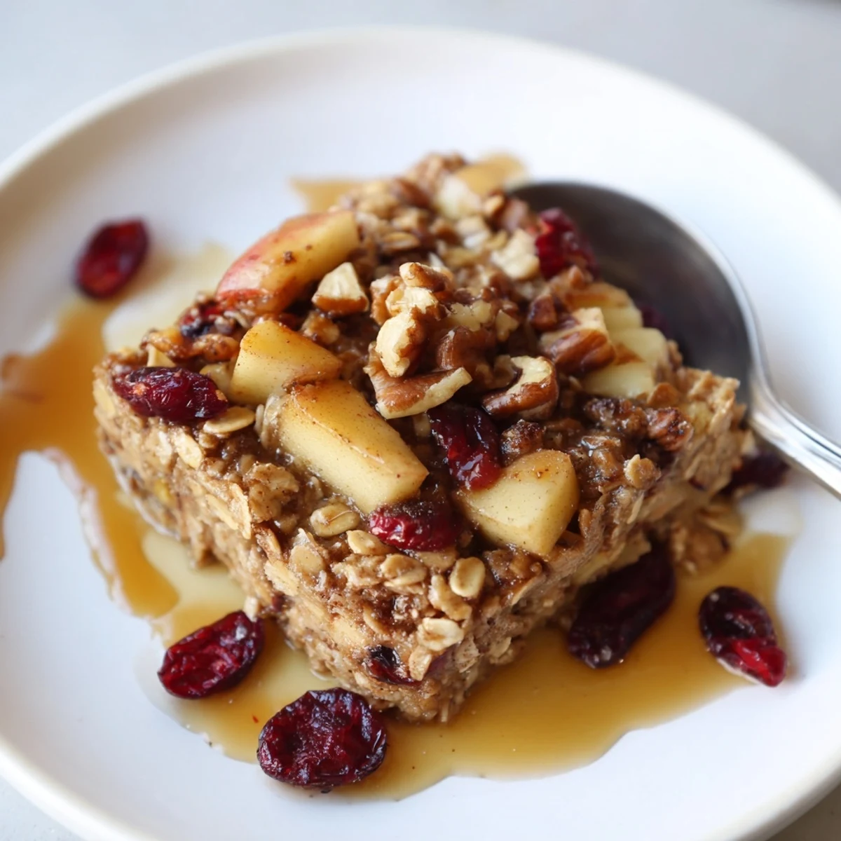 Delicious Apple Cinnamon Oatmeal Bake Recipe For Mornings, warm and golden, topped with yogurt