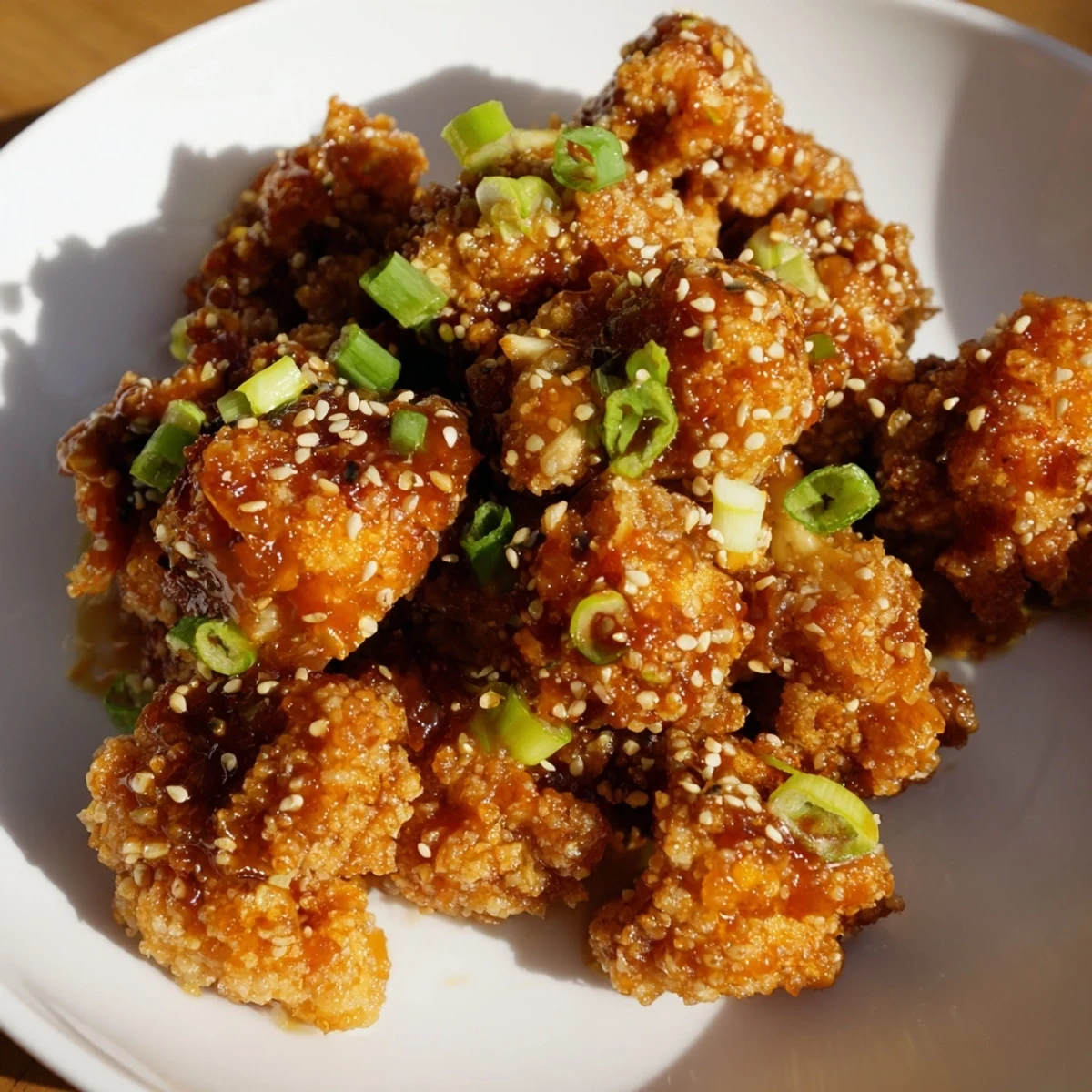 Crispy Asian-inspired sticky honey garlic cauliflower drizzled with thick honey garlic glaze