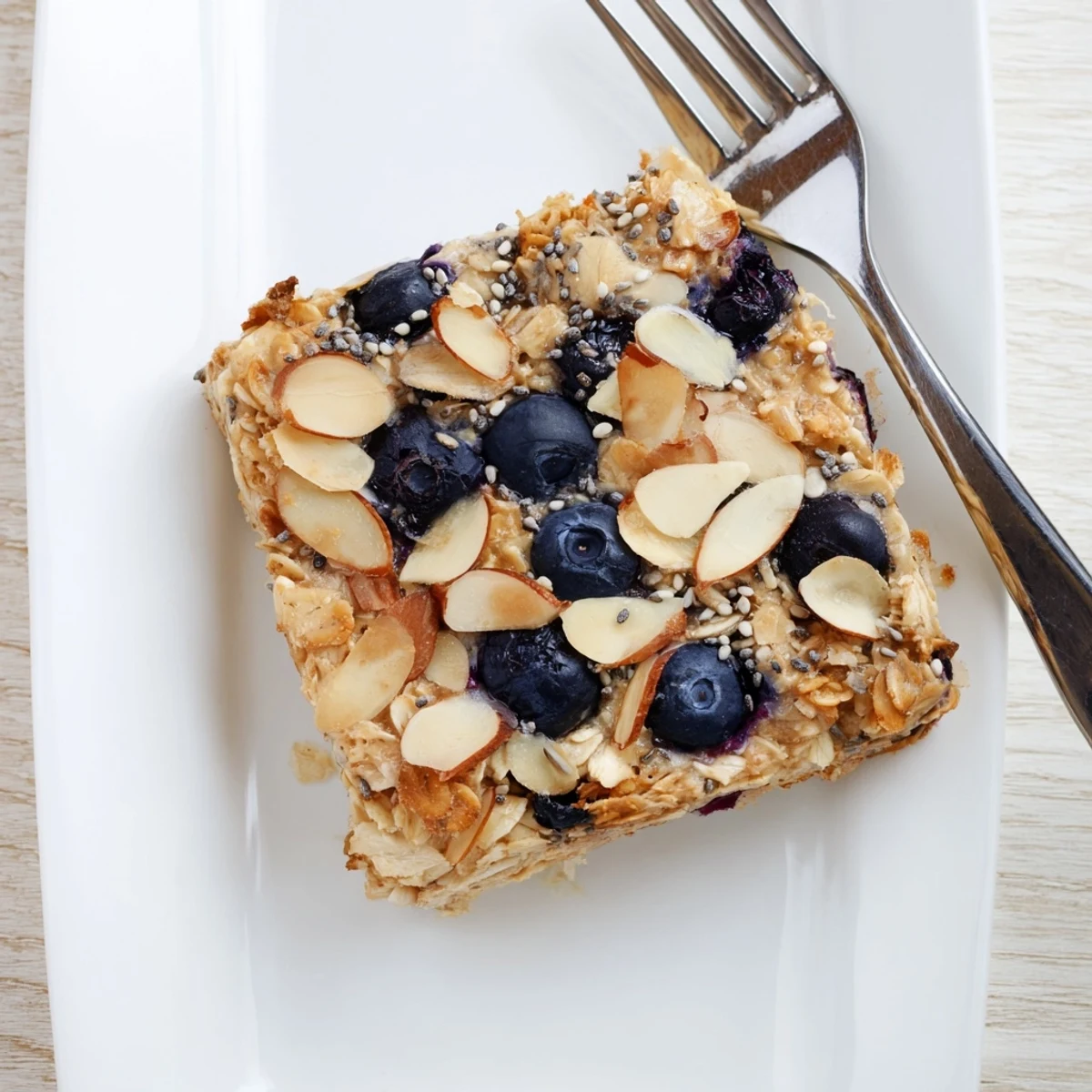 Baked high protein lemon blueberry breakfast bake served with Greek yogurt and honey