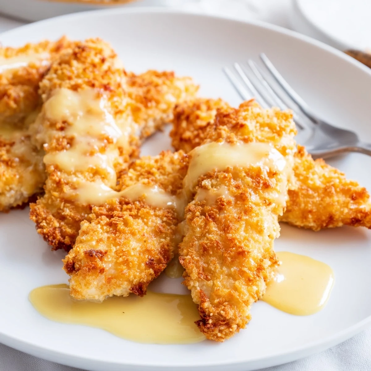 Crispy honey mustard chicken tenders recipe with golden crust and sweet dipping sauce