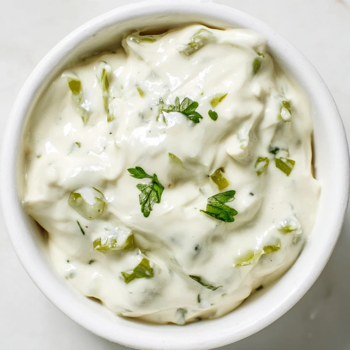 Smooth white sauce with jalapeño pieces served alongside grilled Mexican-American cuisine favorites