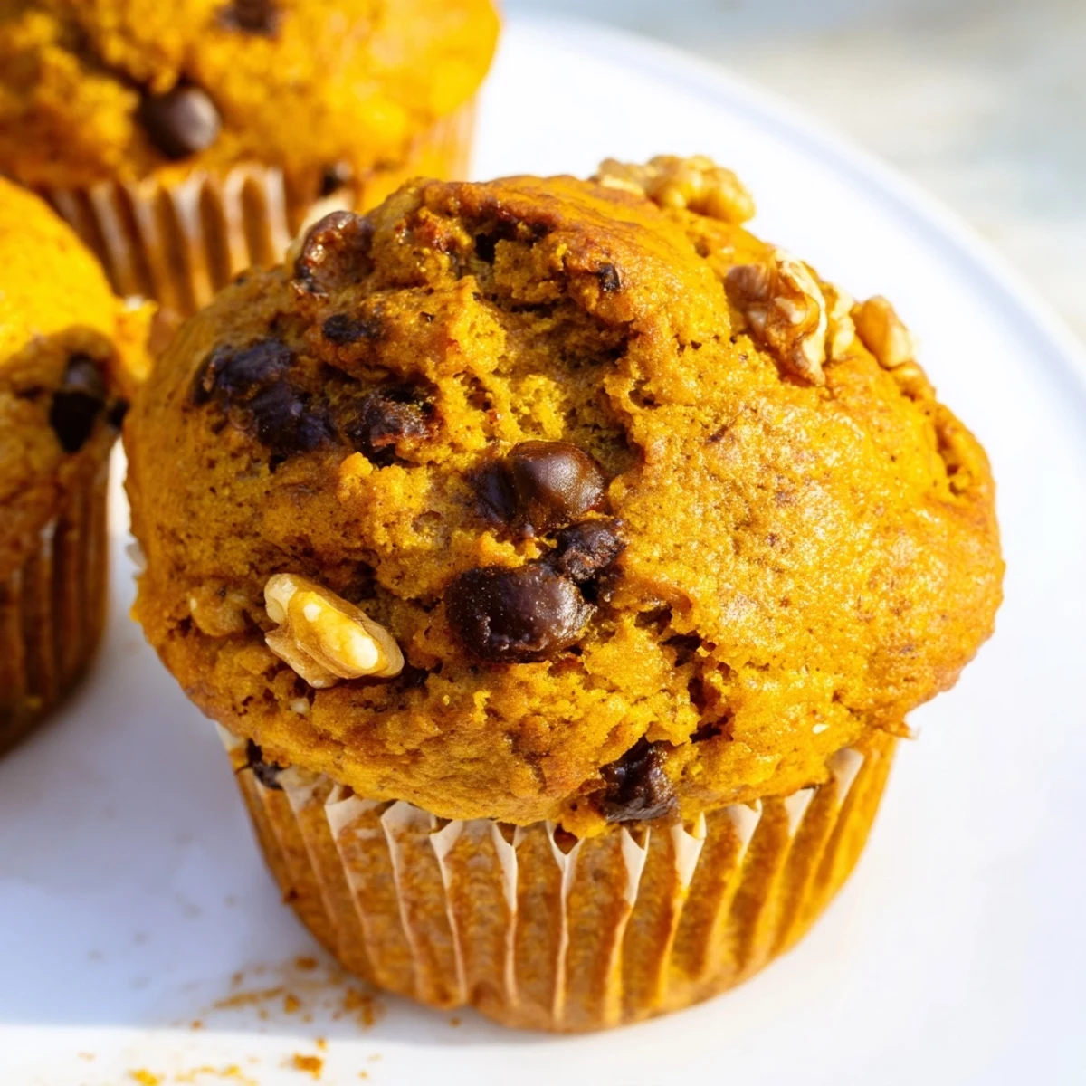 Freshly baked pumpkin banana muffins golden brown with domed tops on a wire cooling rack